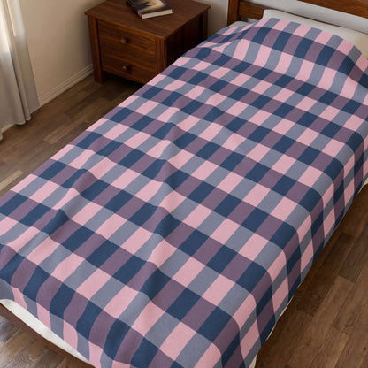 Plaid Velveteen Plush Blanket — Pink & Navy Cozy Throw