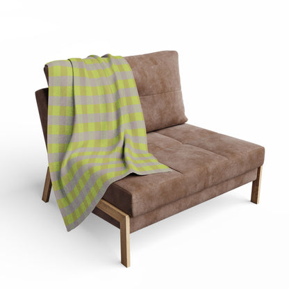 Yellow Green Gingham Arctic Fleece Blanket | Plaid Throw, Cozy Check Pattern