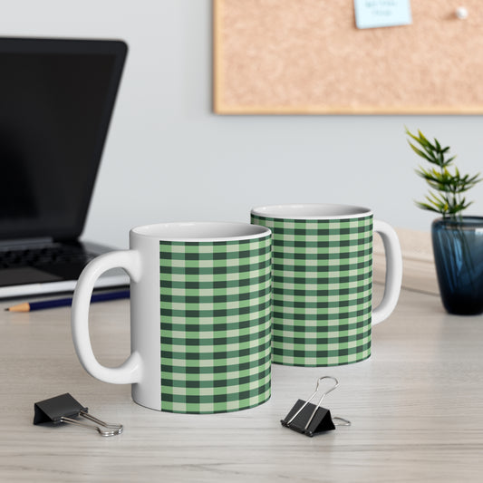 Green Buffalo Plaid Mug — 11oz Checkered Coffee Cup