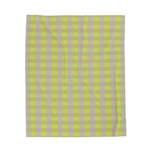 Yellow Green Gingham Blanket Velveteen Plush Blanket | Plaid Throw