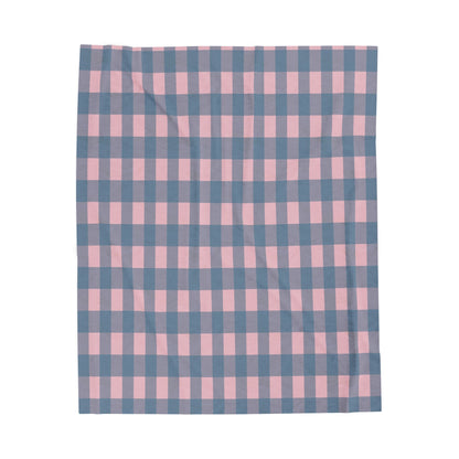 Plaid Velveteen Plush Blanket – Pink & Blue Cozy Throw for Home, Nursery, Gift
