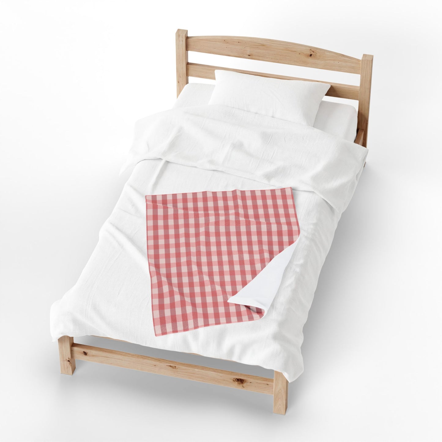 Gingham Velveteen Plush Blanket — Soft Pink Check Throw