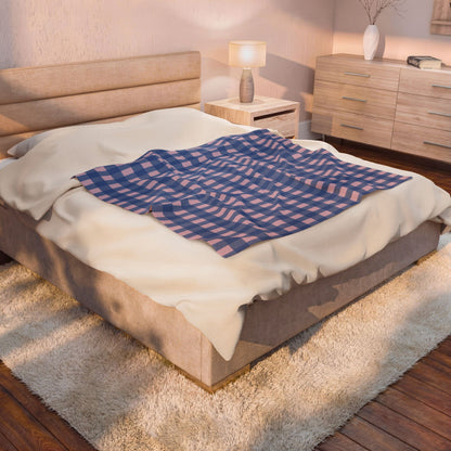 Blue and Pink Gingham Velveteen Plush Blanket