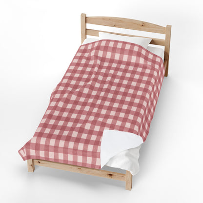 Red Buffalo Check Velveteen Plush Blanket — Cozy Gingham Throw