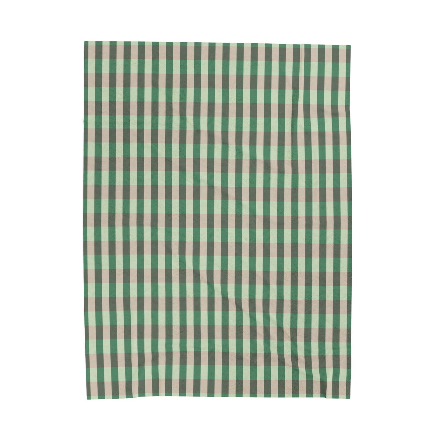 Green Plaid Velveteen Plush Blanket — Soft Cozy Throw for Living Room & Cabin