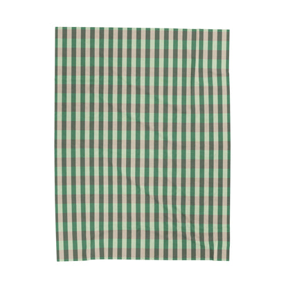 Green Plaid Velveteen Plush Blanket — Soft Cozy Throw for Living Room & Cabin