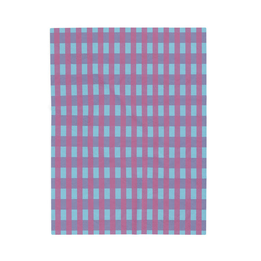 Plush Velveteen Blanket — Blue & Pink Buffalo Check Cozy Throw