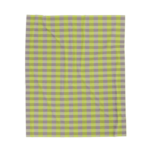 Lime Green Plaid Velveteen Plush Blanket | Checkered Throw