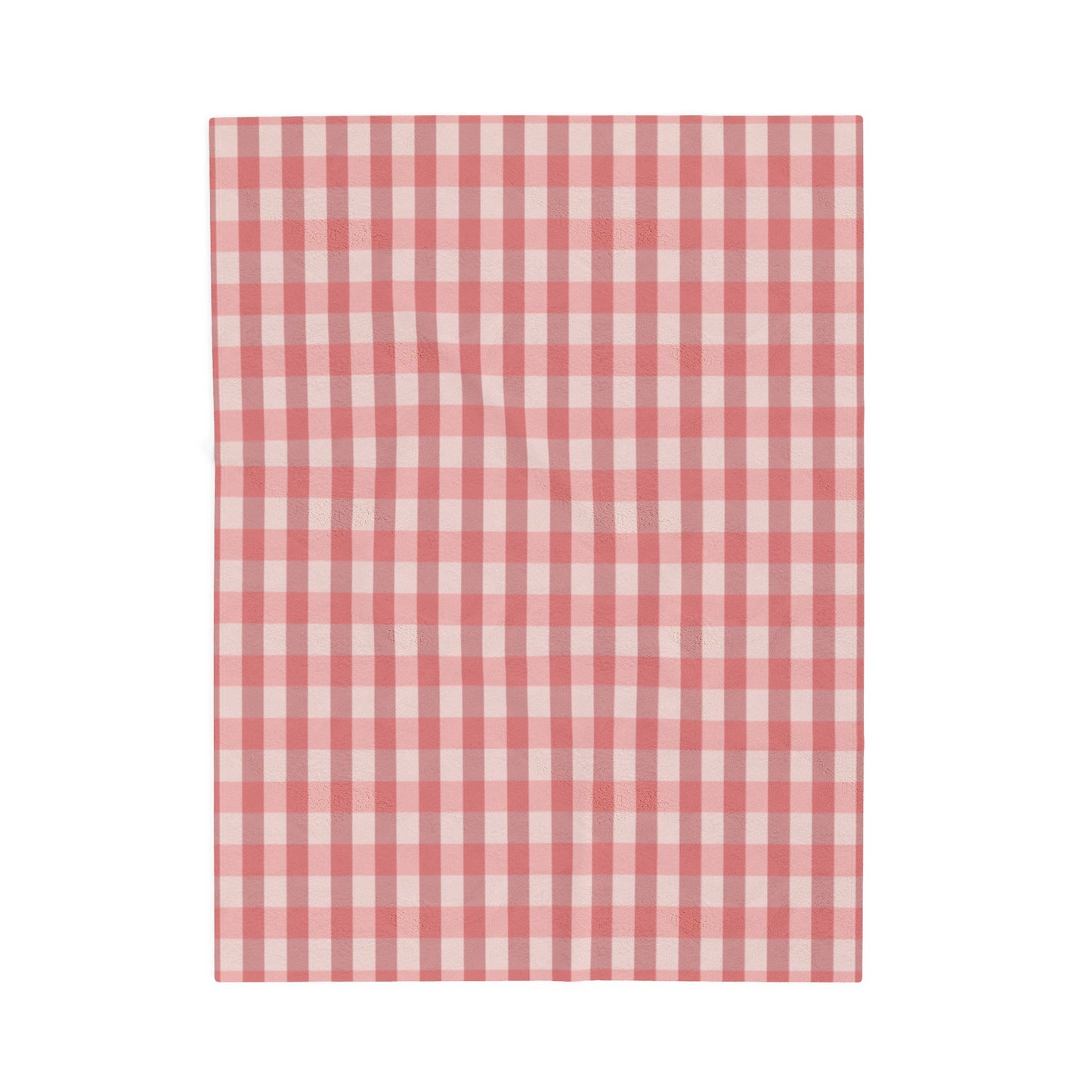Gingham Velveteen Plush Blanket — Soft Pink Check Throw