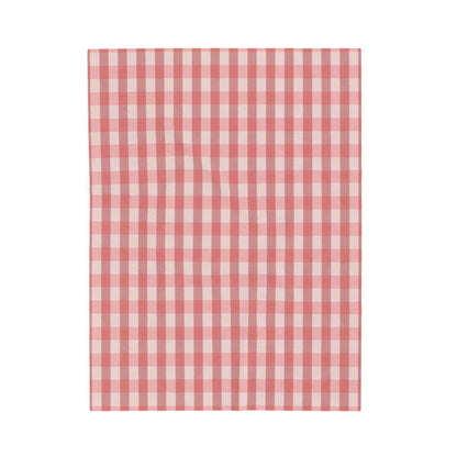 Gingham Velveteen Plush Blanket — Soft Pink Check Throw
