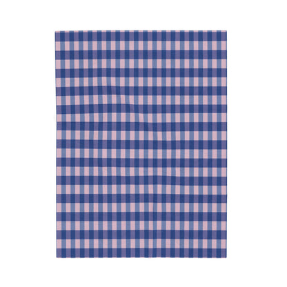 Blue & Pink Gingham Velveteen Plush Blanket