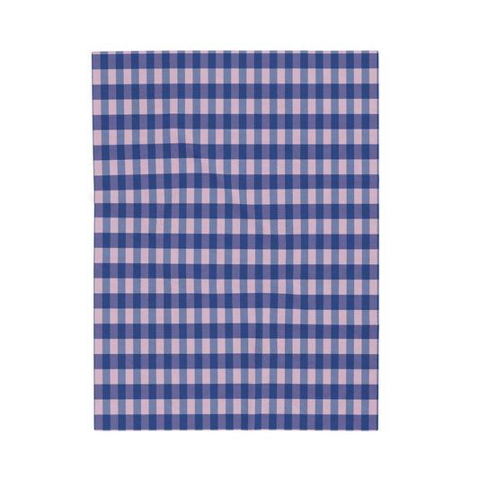 Blue & Pink Gingham Velveteen Plush Blanket