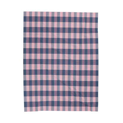 Plaid Velveteen Plush Blanket — Pink & Navy Cozy Throw