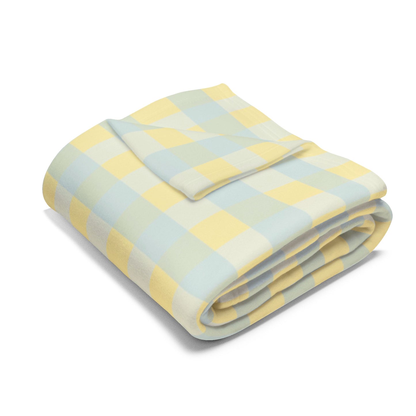 Gingham Fleece Blanket — Soft Yellow & Light Blue Plaid Throw