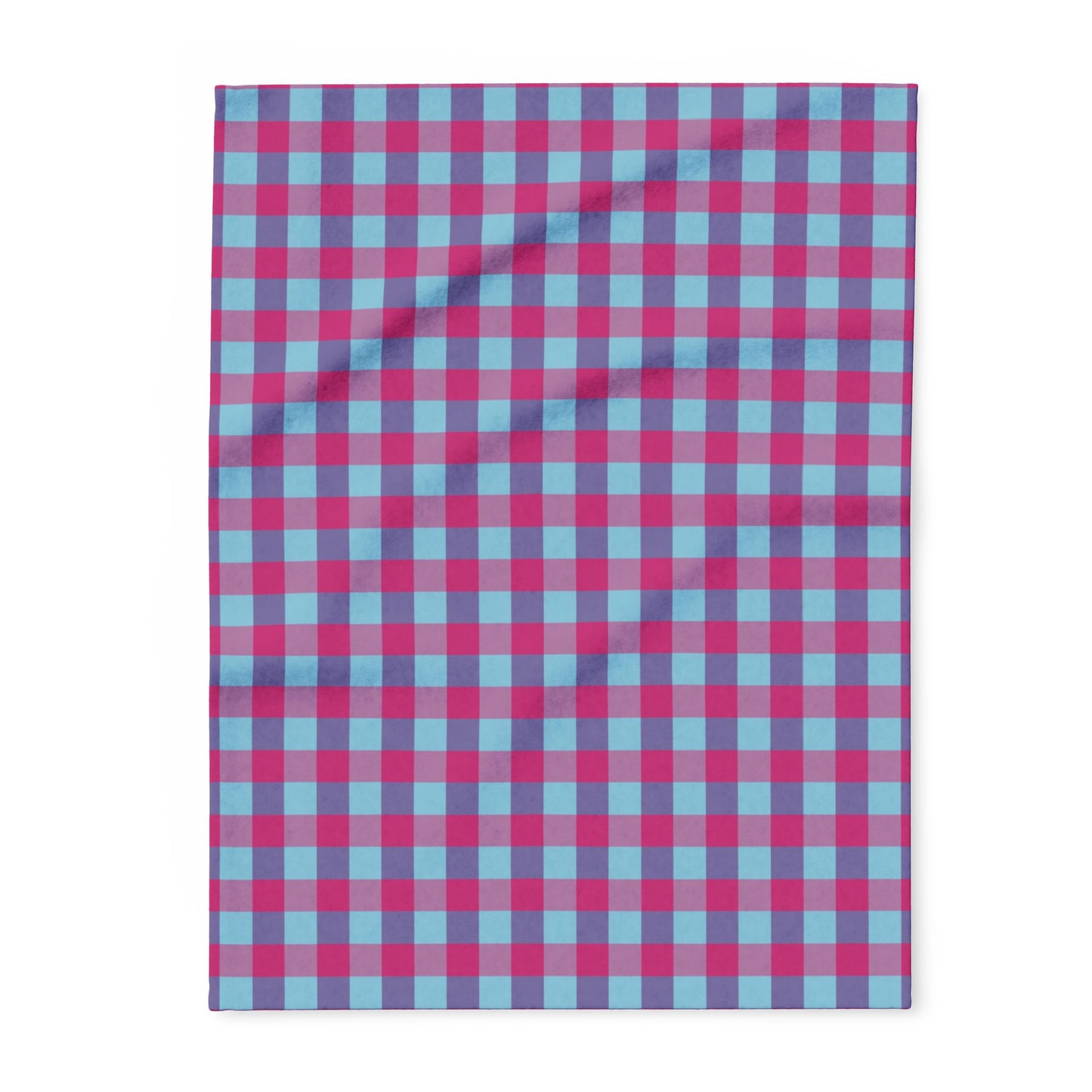Arctic Fleece Blanket — Blue & Magenta Gingham Plaid Throw