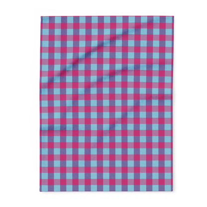 Arctic Fleece Blanket — Blue & Magenta Gingham Plaid Throw