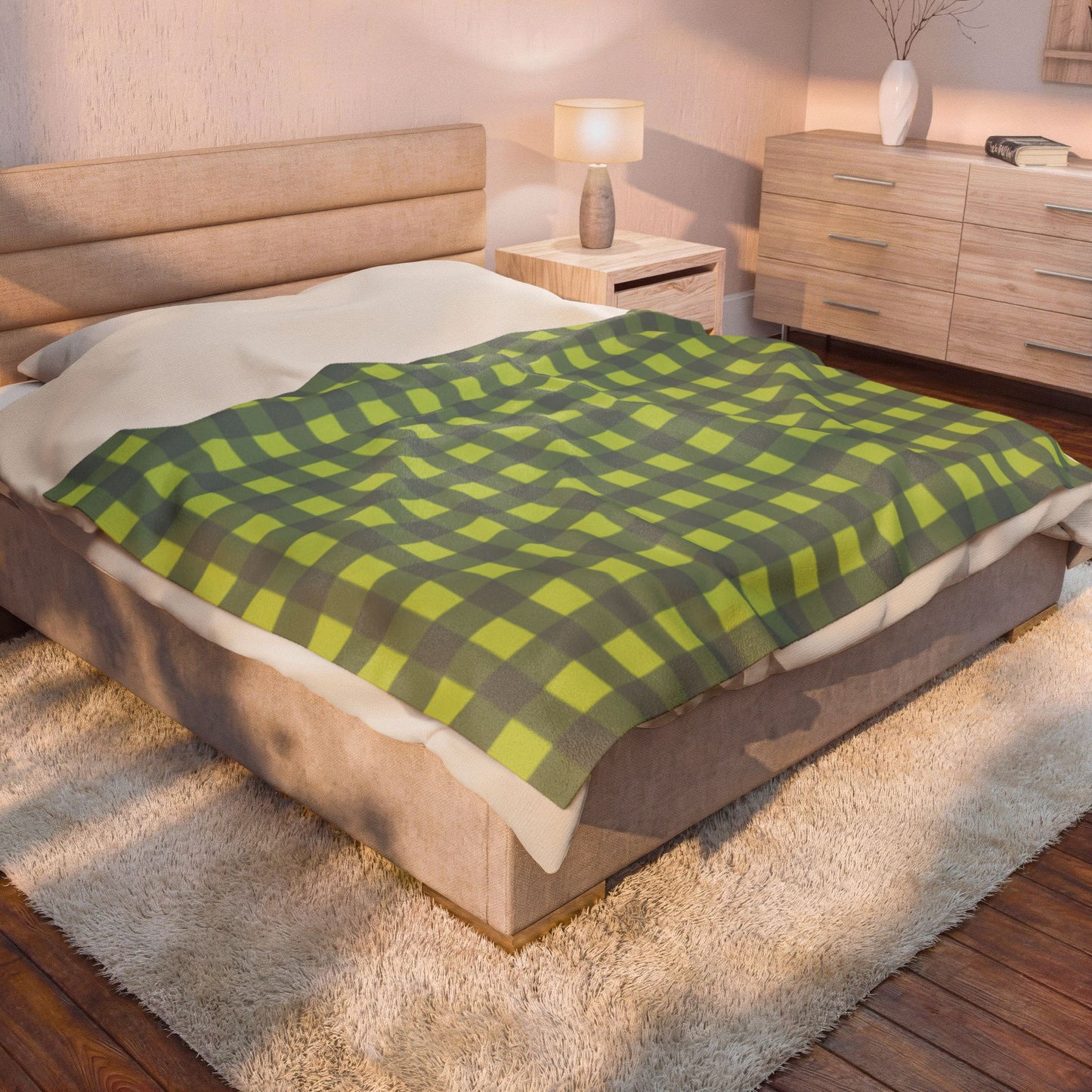 Green Buffalo Check Blanket | Plaid Velveteen Plush Throw