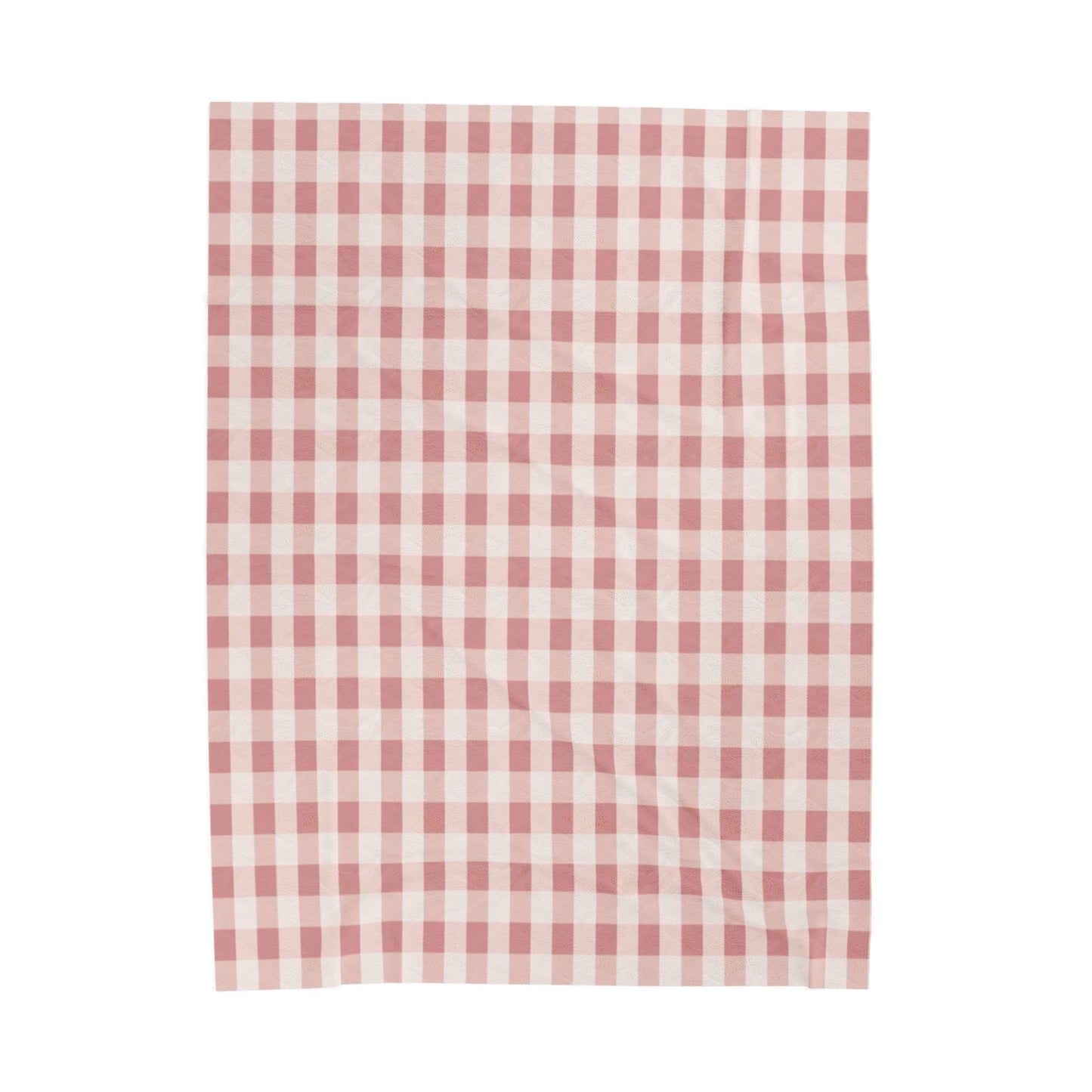 Pink Gingham Velveteen Plush Blanket – Cozy Farmhouse Throw