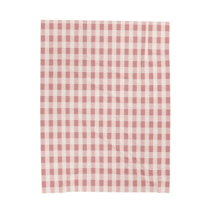 Pink Gingham Velveteen Plush Blanket – Cozy Farmhouse Throw