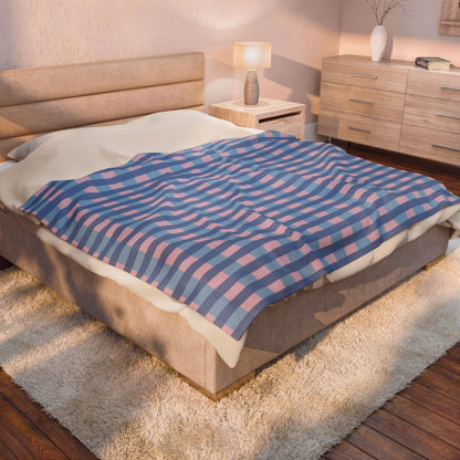 Plaid Velveteen Plush Blanket — Blue & Pink Cozy Throw