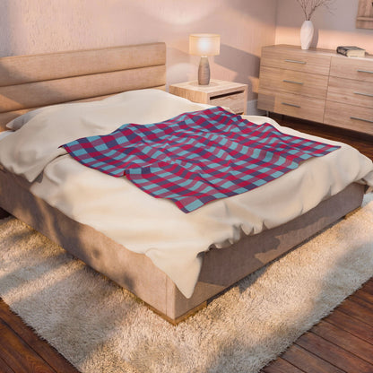 Pink & Teal Plaid Velveteen Plush Blanket – Soft Cozy Throw for Home, Dorm & Gifts