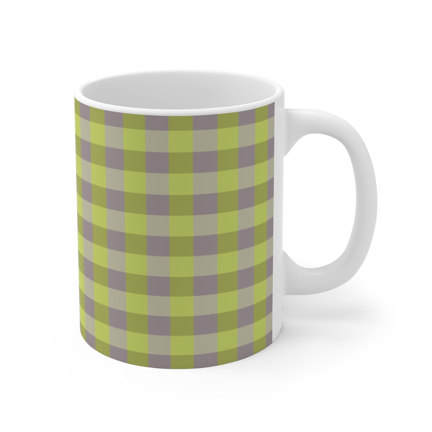 Green Plaid Mug | Lime and Olive Buffalo Check Pattern