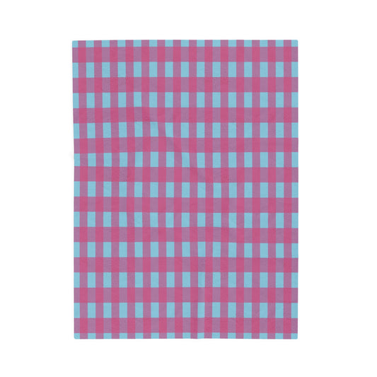 Velveteen Plush Blanket - Pink & Teal Buffalo Check Cozy Throw