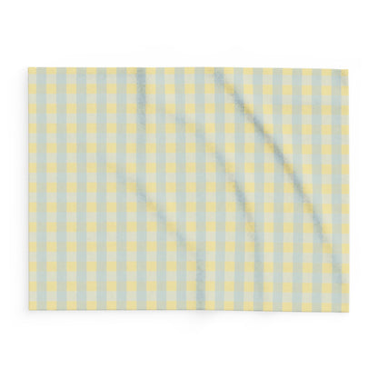 Gingham Fleece Blanket — Soft Yellow & Light Blue Plaid Throw