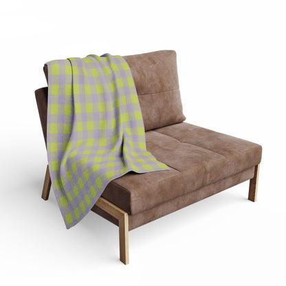 Yellow Lilac Gingham Arctic Fleece Blanket | Plaid Throw, Cozy Home Decor