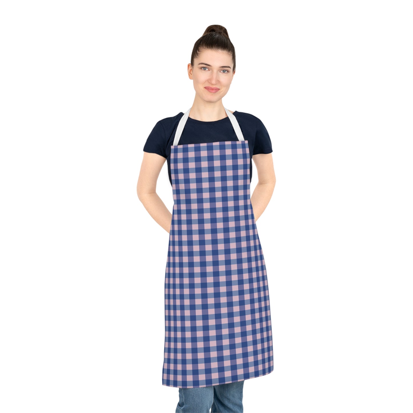 Blue & Pink Gingham Apron — Checkered Kitchen Apron for Baking & BBQ