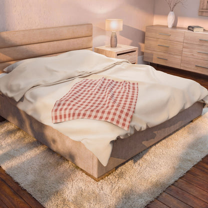 Pink Gingham Velveteen Plush Blanket – Cozy Farmhouse Throw