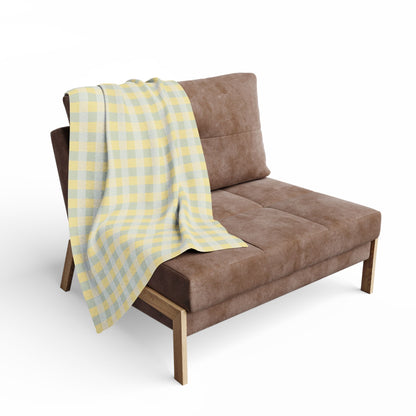 Yellow & Gray Gingham Fleece Blanket — Cozy Plaid Throw for Home, Nursery & Gift