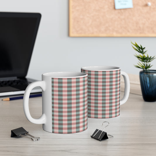 Plaid Pattern Coffee Mug — Pink & Sage Buffalo Check 11oz