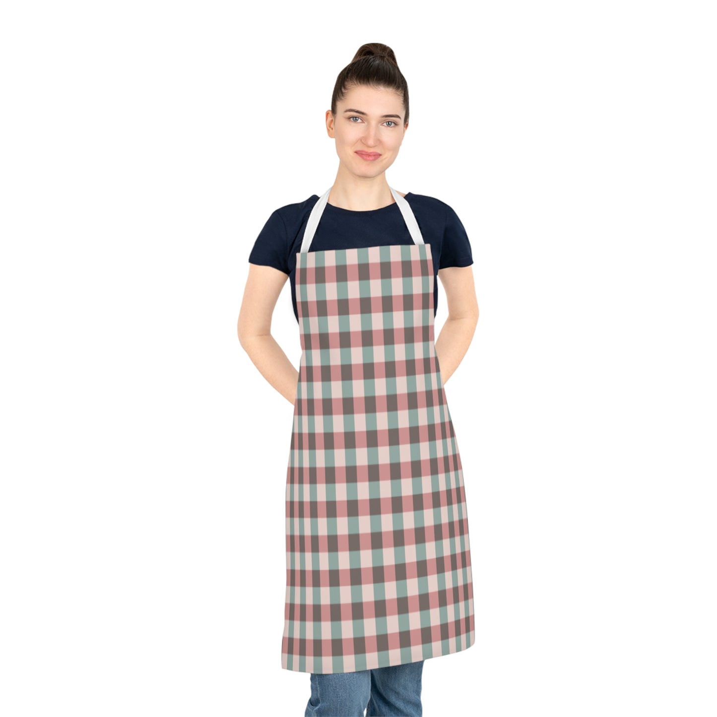 Plaid Kitchen Apron – Rustic Pink & Teal Checkered Cooking Apron