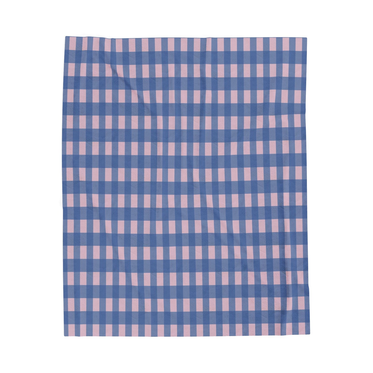 Blue and Pink Gingham Velveteen Plush Blanket