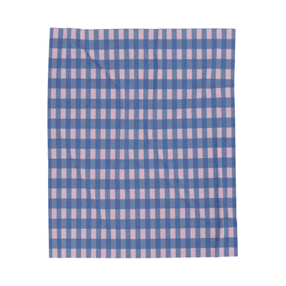 Blue and Pink Gingham Velveteen Plush Blanket