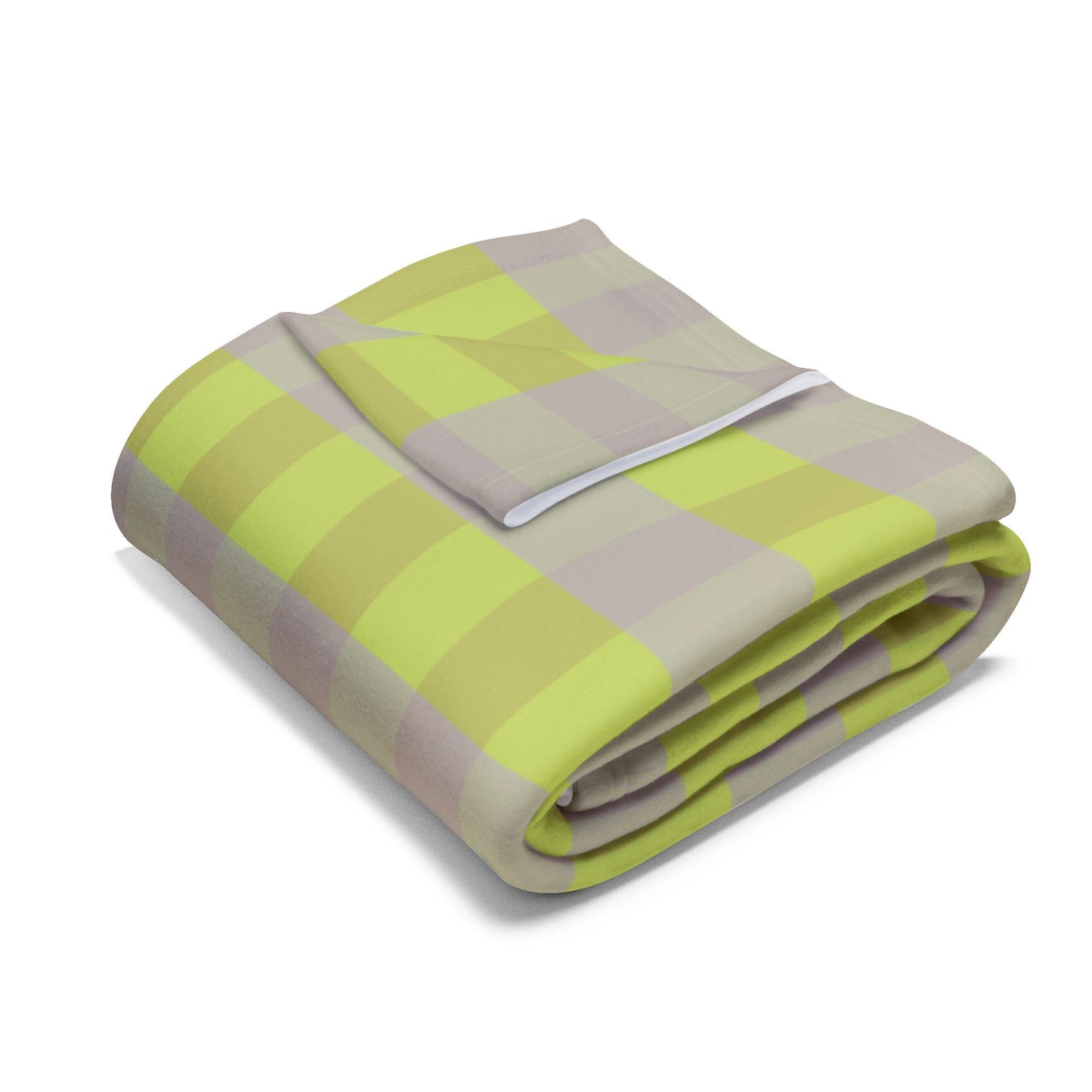 Yellow Green Gingham Arctic Fleece Blanket | Plaid Throw, Cozy Check Pattern