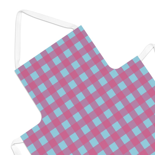 Gingham Check Apron — Pink & Blue Plaid Kitchen Apron