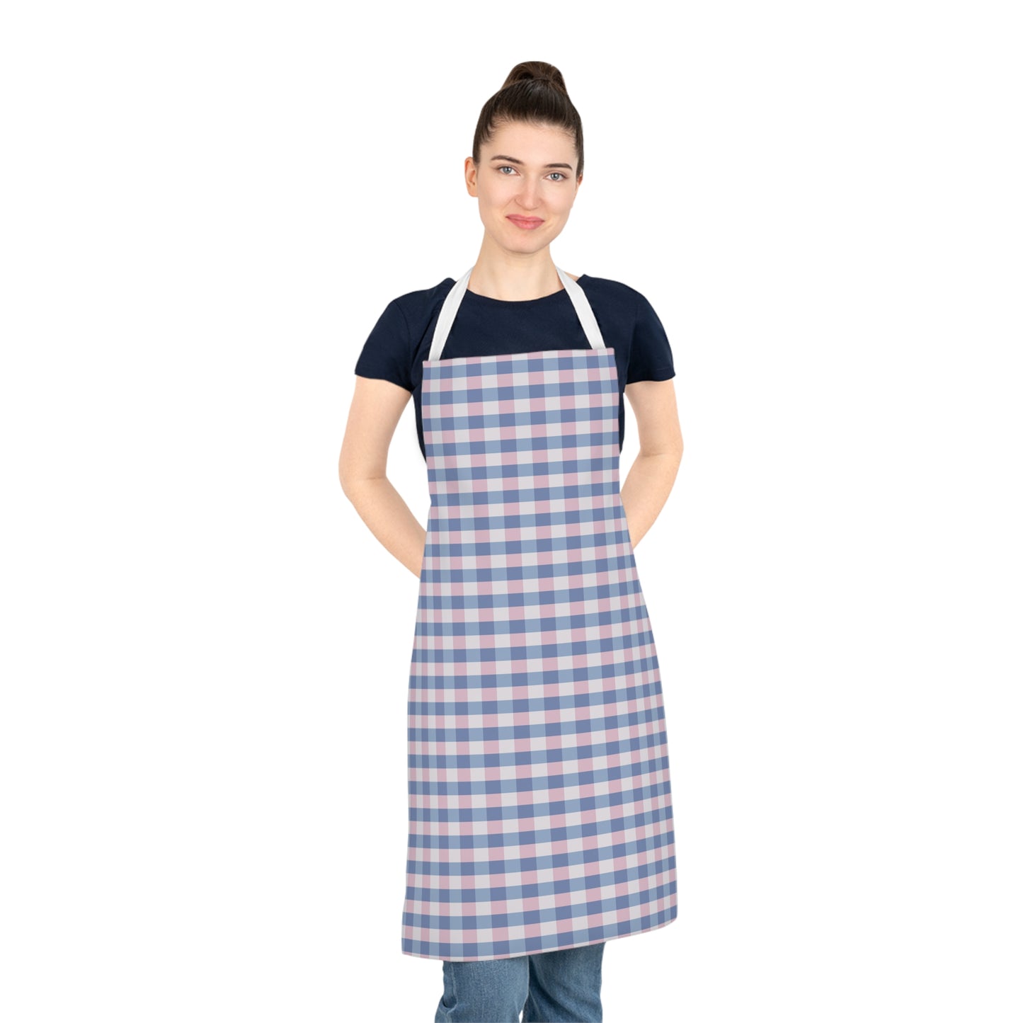 Gingham Check Apron – Pastel Blue & Pink Plaid Kitchen Apron