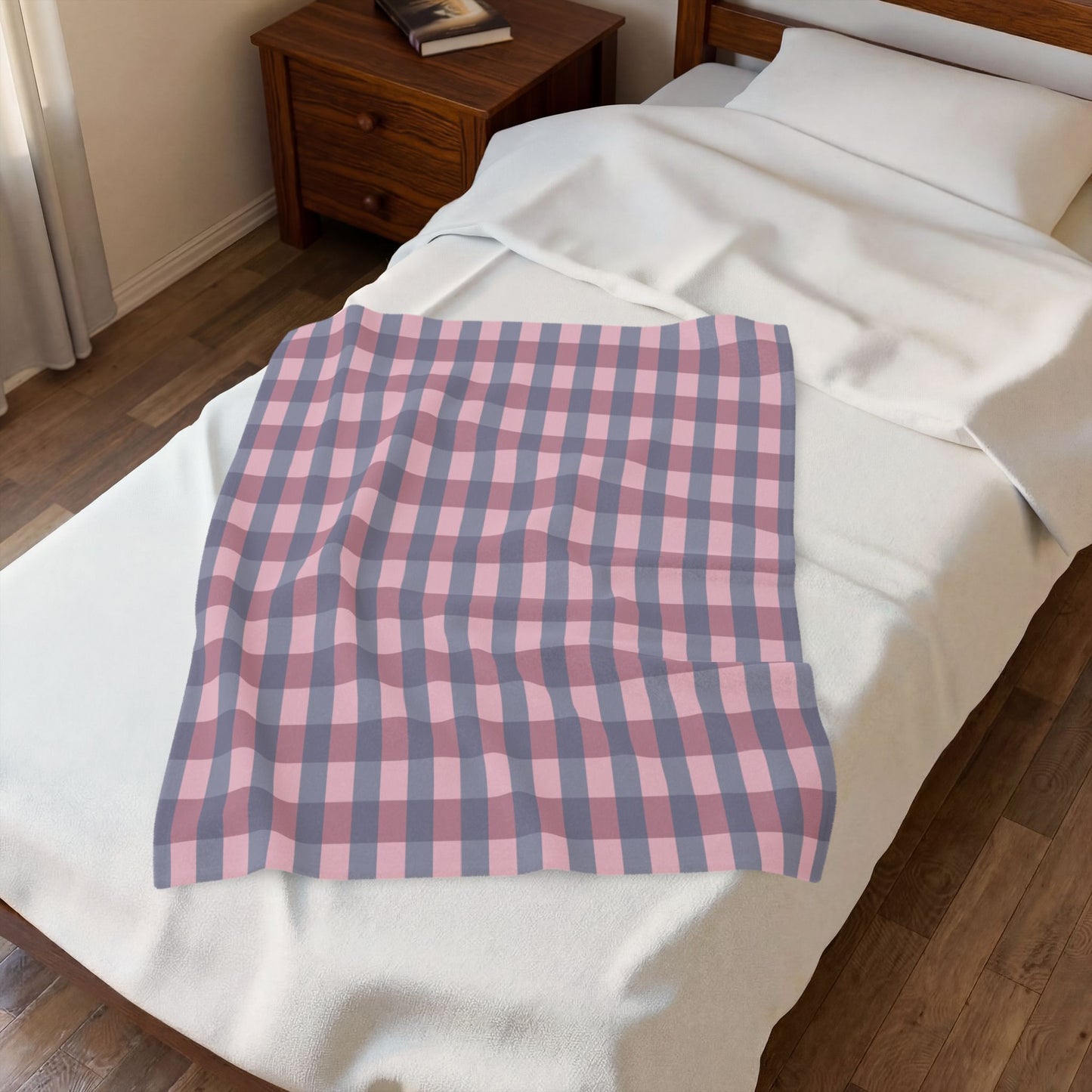 Plush Blanket - Pink & Gray Buffalo Check Velveteen Throw