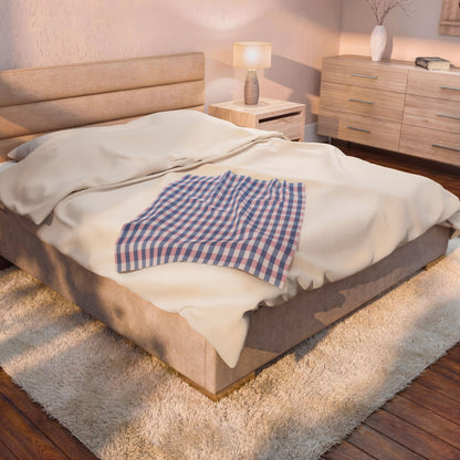 Plaid Velveteen Plush Blanket — Soft Pink & Blue Check Throw