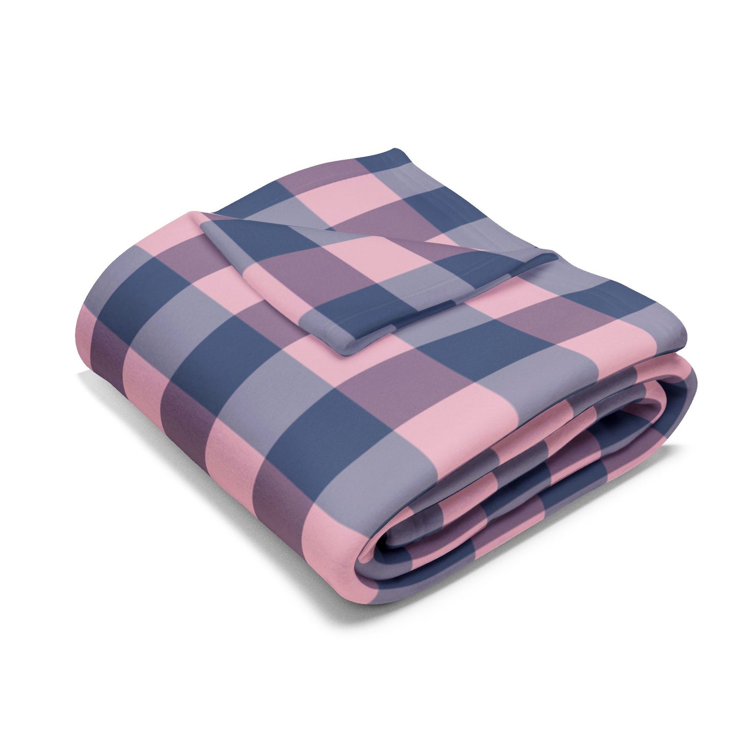 Pink Navy Buffalo Plaid Fleece Blanket — Cozy Plaid Throw for Living Room & Gift