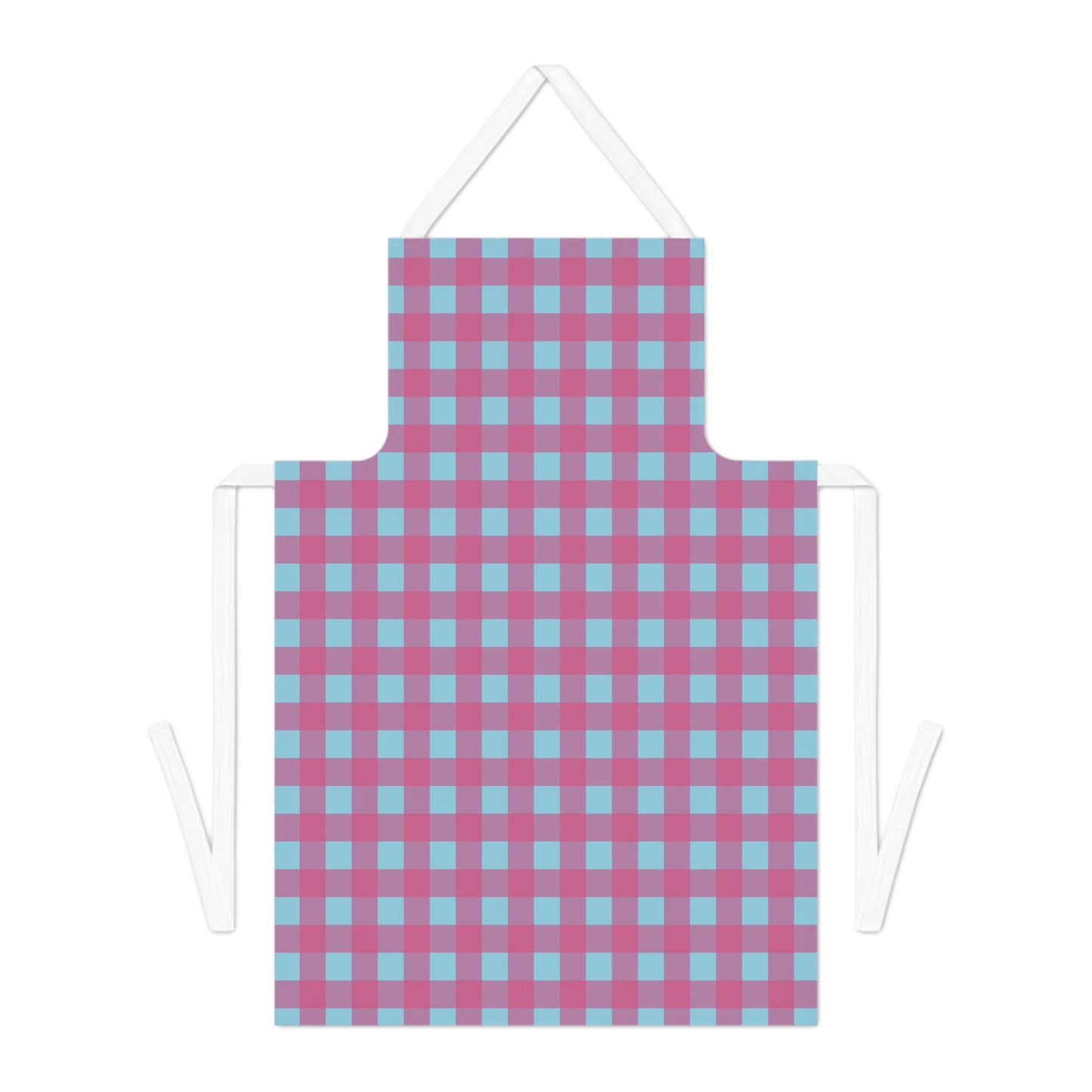 Gingham Check Apron — Pink & Blue Plaid Kitchen Apron