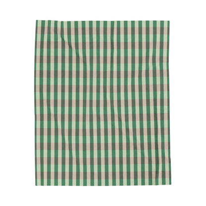 Green Plaid Velveteen Plush Blanket — Soft Cozy Throw for Living Room & Cabin