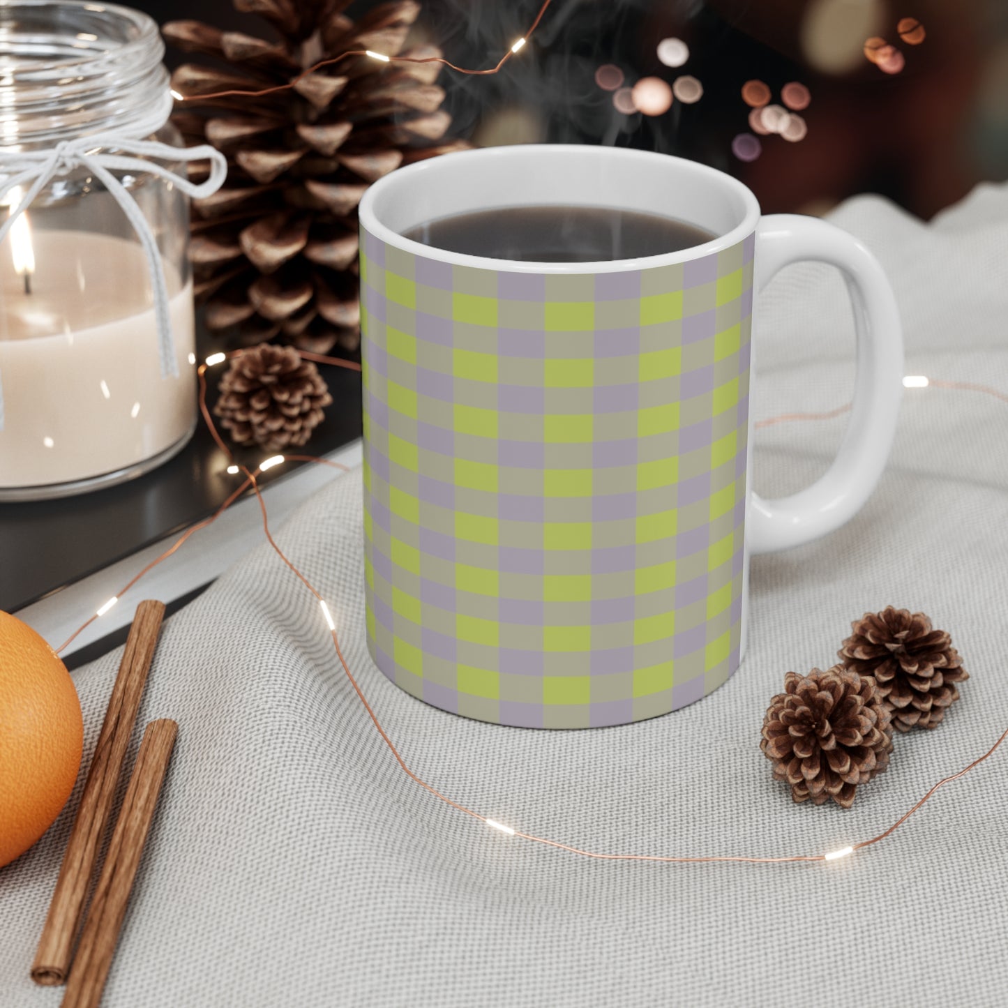 Green and Gray Buffalo Check Mug | Plaid Coffee Cup