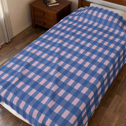 Blue and Pink Gingham Velveteen Plush Blanket