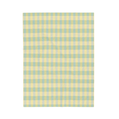 Plaid Velveteen Plush Blanket - Pastel Yellow & Mint Cozy Throw