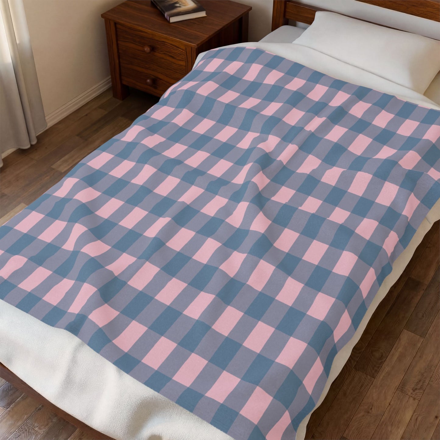 Plaid Velveteen Plush Blanket – Pink & Blue Cozy Throw for Home, Nursery, Gift