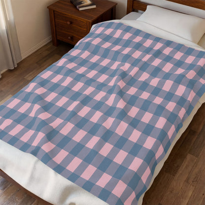 Plaid Velveteen Plush Blanket – Pink & Blue Cozy Throw for Home, Nursery, Gift