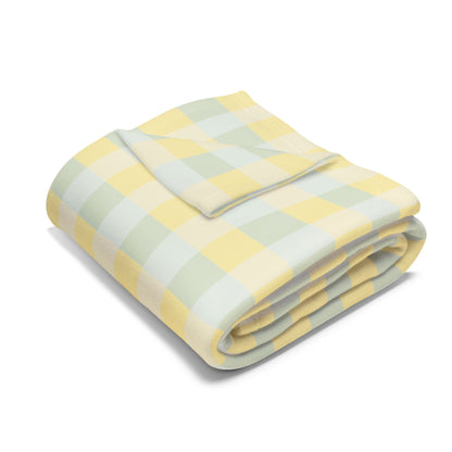 Yellow & Gray Gingham Fleece Blanket — Cozy Plaid Throw for Home, Nursery & Gift